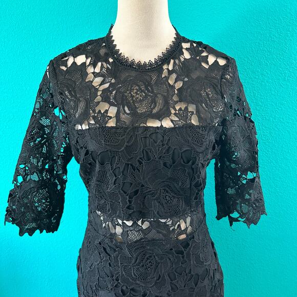 NWT Lulus A Fine Romance Black Lace Sheath Dress LBD Party Cocktail Goth Size M - Picture 4 of 8